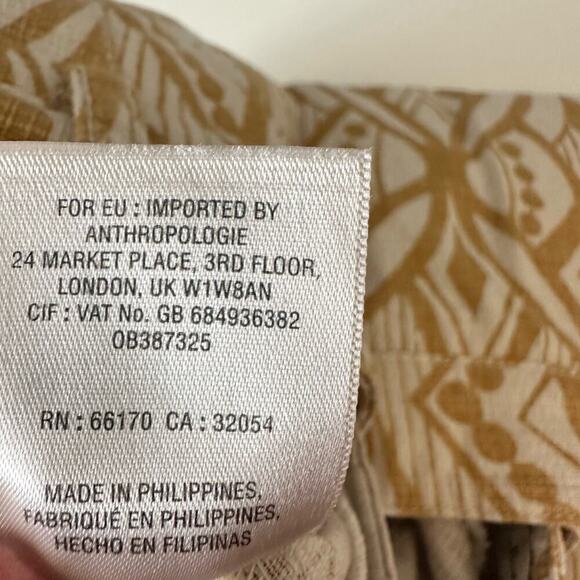 Anthropologie Elevenses Chino Shorts Womens 2 Geometric Pattern Gold White Boho - Picture 4 of 6